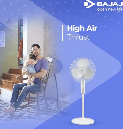 Bajaj Esteem 400 MM Oscillating Pedestal Fan for Home|Stand Fan with Tilt Mechanism|Voltage Protection|100% CopperMotor|HighAir Delivery|3-Speed Control|Telescopic Arrangement|2-Yr Warranty 【White】 - Image 2